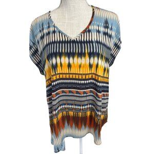 Live And Let Live L Womens V-Neck Top Multicolor Abstract Pattern Lightweight